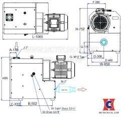Bản vẽ kích thước của bơm chân không VCX405