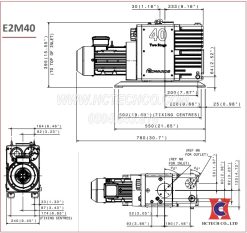 Bản vẽ kích thước của bơm hút chân không Edwards E2M40
