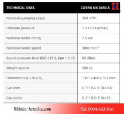 Thông số kỹ thuật bơm chân không Cobra NX 0450A