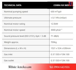 Thông số kỹ thuật bơm chân không NX 0650A