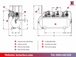 Bản vẽ cấu tạo của hệ thống chân không y tế tích hợp bình chứa GEV GPx3