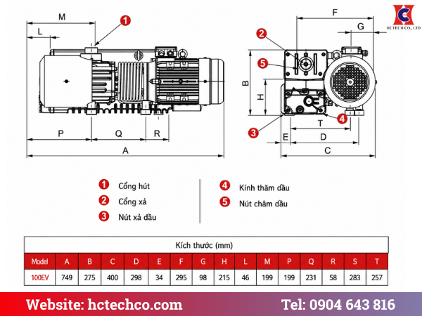 Bản vẽ cấu tạo và kích thước GEV GP-M 100EV