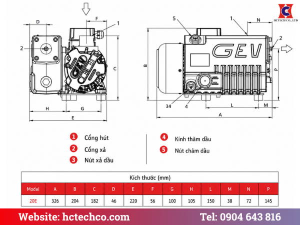Bản vẽ cấu tạo và kích thước Gevac GP/M 20E