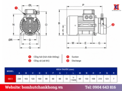 Bản vẽ cấu tạo và kích thước bơm chân không khô GEV GS3