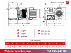 Bản vẽ cấu tạo và kích thước bơm chân không vòng dầu 1 cấp Gevac GP/GPM 100E