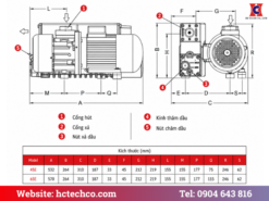Bản vẽ cấu tạo và kích thước bơm hút chân không Gevac GP/GPM 45E