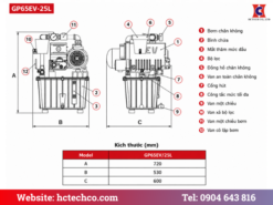 Bản vẽ cấu tạo và kích thước hệ thống chân không GEV GP65EV/25L