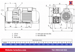 Bản vẽ kích thước và cấu tạo bơm chân không GPM 65EV