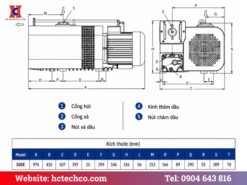 Bản vẽ kích thước và cấu tạo máy bơm chân không vòng dầu Gevac GPM 300E